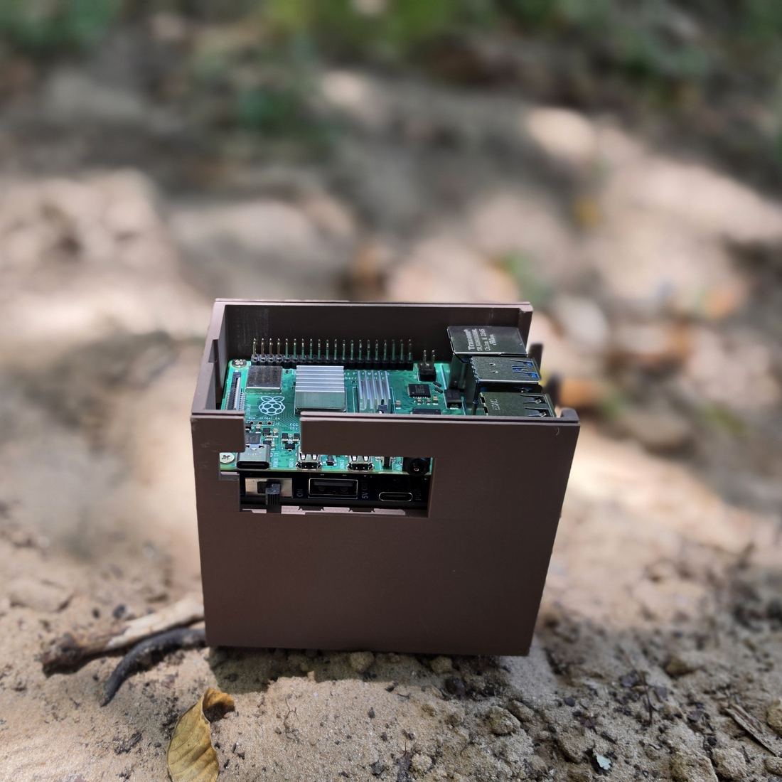 Inside the GridFall Library case: a Raspberry Pi 4 board with heatsink, hand-assembled